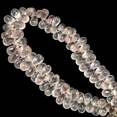 Rose Quartz Natural Drop Briolette Facet Cut 8x6-10x6mm Crepe Pink Drilled Gemstone