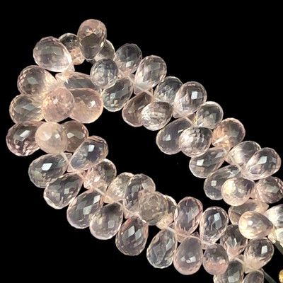 Rose Quartz Natural Drop Briolette Facet Cut 9x6-12x8mm Crepe Pink Drilled Gemstone