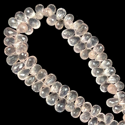Rose Quartz Natural Drop Briolette Facet Cut 8x5, 9x6, 10x6mm Crepe Pink Drilled Gemstone