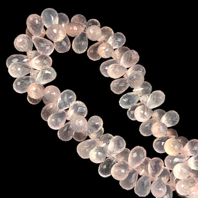 Rose Quartz Natural Drop Briolette Facet Cut 9x7, 10x7mm Baby Rose Pink Drilled Gemstone