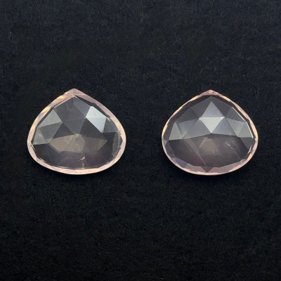 Rose Quartz Natural 2 Pieces Heart Briolette Facet Cut 22x20mm Baby Rose Pink Drilled Gemstone Pair for Healing Metaphysical Power