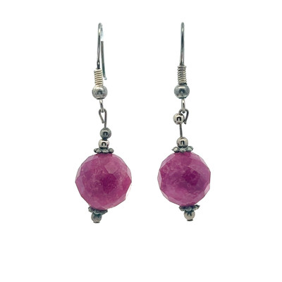 Jade Purple Ball Facet 12mm Dangle Gemstone Earrings