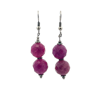 Jade Purple Ball 12mm Facet Dangle Gemstone Earrings