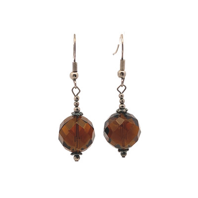 Smoky Quartz Mocha Brown Ball Facet 13.5mm Dangle Gemstone Earrings