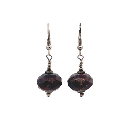 Bloodstone Rondelle Facet 14x9mm Dangle Gemstone Earrings