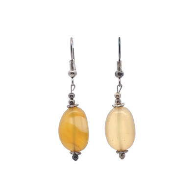 Chalcedony Yellow Tumble Plain 16x11x8mm Dangle Gemstone Earrings