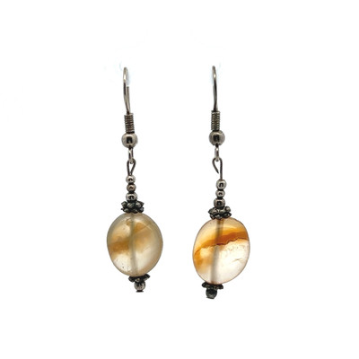 Chalcedony Yellow Tumble Plain 12x7mm Dangle Gemstone Earrings