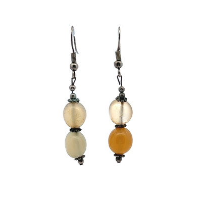 Chalcedony Yellow Tumble Plain 10mm Dangle Gemstone Earrings
