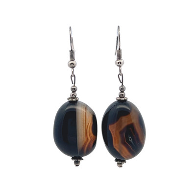 Chalcedony Black 22x16x13mm Tumble Plain Dangle Gemstone Earrings