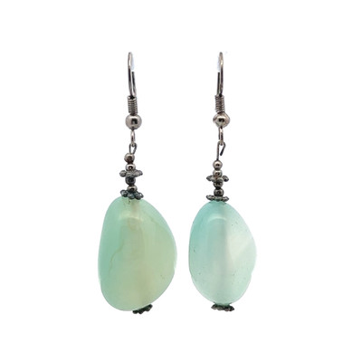 Chalcedony 24x18x15mm Green Tumble Plain Dangle Gemstone Earrings