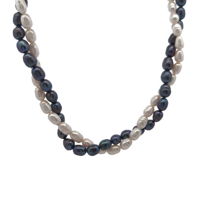 Classic Two-Tone Twisted Plain Pearl Necklace June Birthstone Gift