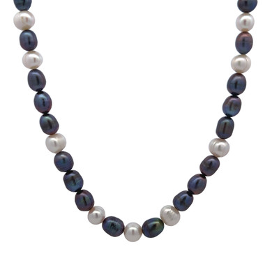 Classic Two-Tone White and Grey Plain Pearl Necklace for Elegant Occasions
