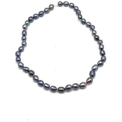 Pearl Plain Button VVS Clarity 8x7.5-9x7.5mm Dark Grey Color Drilled Strand