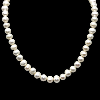 Freshwater Pearl Necklace | 10x9mm | Classic White | Smooth Plain Ringed | Very Good Quality | 17” | 52 Pcs | Everyday Wear