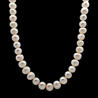 Freshwater Pearl Necklace | 10x9mm | White | Smooth Plain Ringed | Very Good Quality | 17” | 52 Pcs | Jewelry for Her