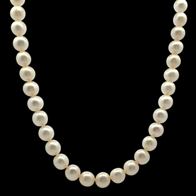 Freshwater Pearl Necklace | 7mm Round | White | Smooth Plain | Very Good Quality | 17.3” | 58 Pcs | Super Fine Chic Neckwear