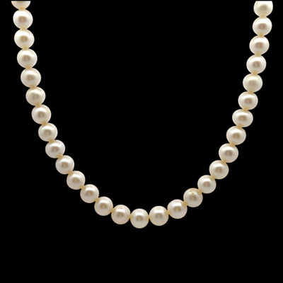 Freshwater Pearl Necklace | Chic Cream | 7.50mm Round | Smooth Plain | 16.7” | 57 Pcs | 152 Carats | June Birthstone