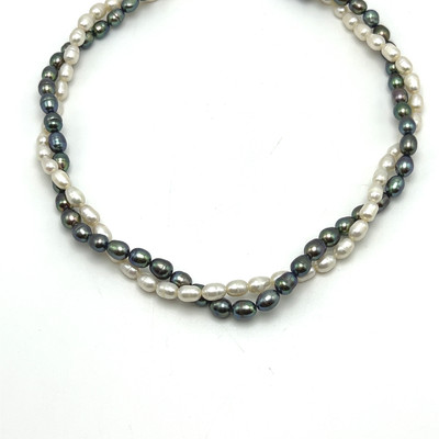 Freshwater Pearl Necklace | Twisted Two-Tone | 8x6mm Button Shaped | Smooth Plain | 17.2” | 110 Pcs | 197 Carats | Classic Style