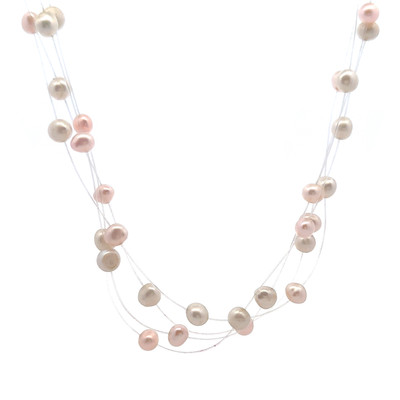 Freshwater Pearl Necklace | Station Style | Two-Tone | Smooth Plain | 16.2” | 60 Pcs | 47 Carats | Elegant Look