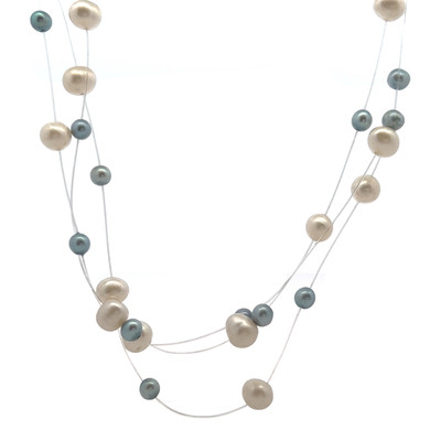 Freshwater Pearl Necklace | Mixed Sizes Round | Two-Tone | Smooth Plain | 17.7” | 51 Pcs | 57 Carats | Station Super Fine