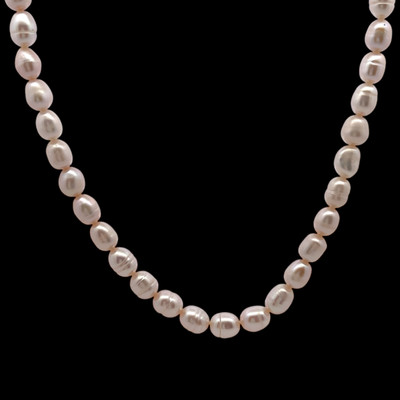 Freshwater Pearl Necklace | 7.5x6mm Button Shaped | White | Smooth Plain | Good Quality | 15.8” | 51 Pcs | 97 Carats | June Birthstone