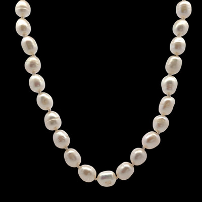 Freshwater Pearl Necklace | Chic Button Shaped | 8x6mm | White | Smooth Plain | Very Good Quality | 15.6” | 42 Pcs | 126.47 Carats