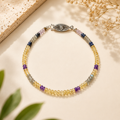 Mix Natural Semiprecious Stone Facet Rondelle Gemstone Bracelet