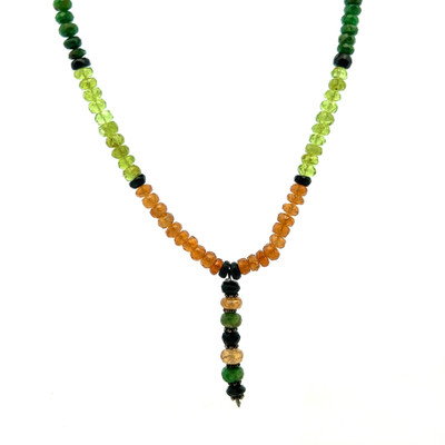 Peridot Natural, Black Tourmaline, Spessartite, and Tsavorite Necklace