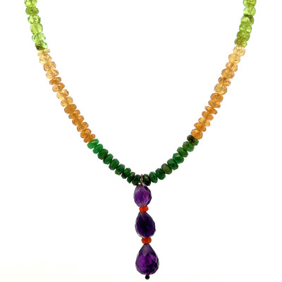 Peridot Natural, Citrine, Spessartite Garnet, Tsavorite, and Amethyst Necklace | Gemstone Jewelry | 17 Inch | Birthstone Jewelry