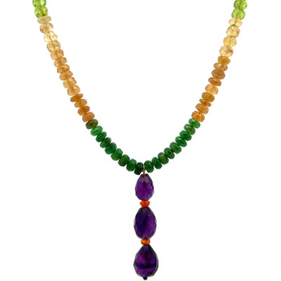 Spessartite Garnet Natural, Peridot, Tsavorite, Citrine, and Amethyst Necklace | Gemstone Jewelry | 16.7 Inch | Birthstone Jewelry