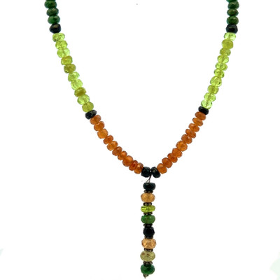 Spessartite Garnet Natural, Peridot, Tsavorite, and Black Tourmaline Necklace | Gemstone Jewelry | 18 Inch | Birthstone Jewelry