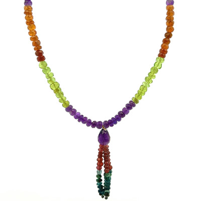 Garnet Natural, Peridot, Amethyst, Spessartite, and Blue Tourmaline Necklace | Gemstone Jewelry | 16.5 Inch | Birthstone Jewelry