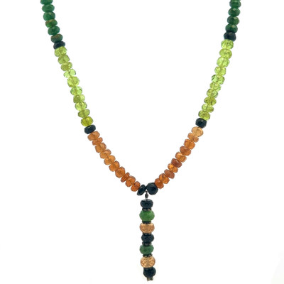 Peridot Natural, Tsavorite, Black Tourmaline, and Spessartite Garnet Necklace | Gemstone Jewelry | 17.5 Inch | Birthstone Jewelry