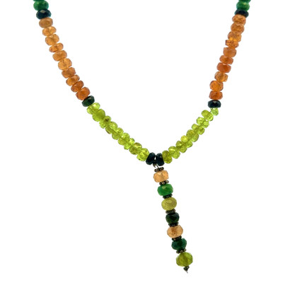 Tsavorite Natural, Spessartite Garnet, Peridot, and Black Tourmaline Necklace | Gemstone Jewelry | 17 Inch | Birthstone Jewelry