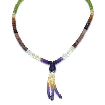 Citrine Natural, Peridot, Spessartite Garnet, Amethyst, and Pink Tourmaline Necklace | Gemstone Jewelry | 16 Inch | Birthstone Jewelry