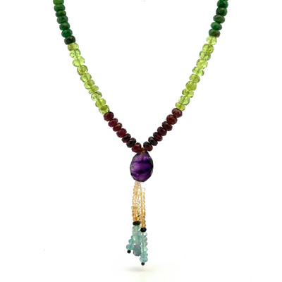 Garnet Natural, Peridot, Citrine, Blue Topaz, Tsavorite, and Amethyst Necklace | Gemstone Jewelry | 18 Inch | Birthstone Jewelry