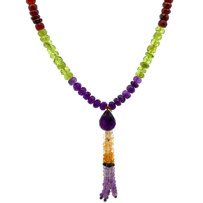Amethyst Natural, Spessartite Garnet, Peridot, and Citrine Necklace | Gemstone Jewelry | 16 Inch | Birthstone Jewelry
