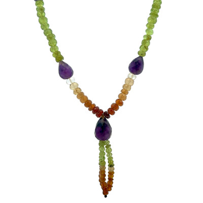 Natural Citrine,Spessartite Garnet,Peridot and Amethyst Necklace | Gemstone Jewelry | 16.5 Inch | Birthstone Jewelry