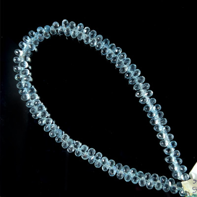Natural Topaz Briolette Faceted Cut Drop Gemstone Beads | 5x3mm | Top Sky Blue Color | FL Clarity | 127 pcs 67 carats | 10 inch | Side Drilled | Jewelry Making