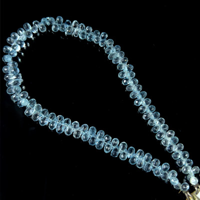 Natural Topaz Briolette Faceted Cut Drop Gemstone Beads | 5x3mm | Top Sky Blue Color | FL Clarity | 128 pcs 68 carats | 10.10 inch | Side Drilled | Necklace Making