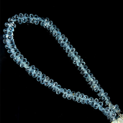 Natural Topaz Briolette Faceted Cut Drop Gemstone Beads | 4x3,5x3mm | Top Sky Blue Color | FL Clarity | 135 pcs 65 carats | 10 inch | Side Drilled | December Birthstone For Jewelry Making