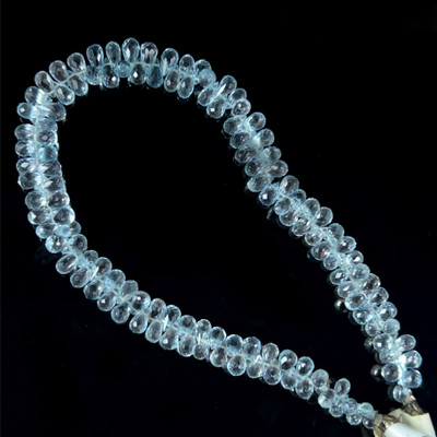 Natural Topaz Briolette Faceted Cut Drop Gemstone Beads | 4x3,5x3mm | Top Sky Blue Color | FL Clarity | 137 Pcs 62 Carats | 8.5 Inch | Side Drilled | December Birthstone For Necklace Making