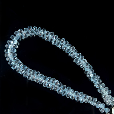 Natural Topaz Briolette Faceted Cut Drop Gemstone Beads | 4x3,5x3mm | Top Sky Blue Color | FL Clarity | 124 Pcs 62 Carats | 8.5 Inch | Side Drilled | Jewelry Making