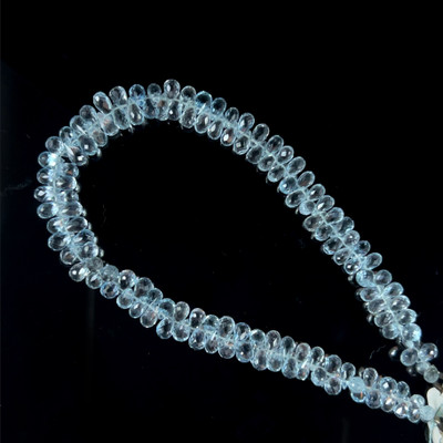 Natural Topaz Briolette Faceted Cut Drop Gemstone Beads | 4x3,5x3mm | Top Sky Blue Color | FL Clarity | 126 Pcs 63 Carats | 8.5 Inch | Drilled | Jewelry Making