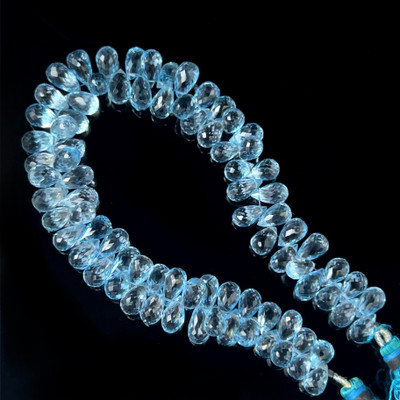 Natural Topaz Briolette Faceted Cut Drop Gemstone Beads | 9x6–10x6mm | FL Clarity | 82 Pcs 214 Carats | 8.75 Inch | Side Drilled | December Birthstone | Jewelry Making