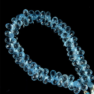 Natural Topaz Briolette Faceted Cut Drop Gemstone Beads | 8x6–10x6mm | FL Clarity | 85 Pcs 189 Carats | 9 Inch | Side Drilled | Jewelry Making