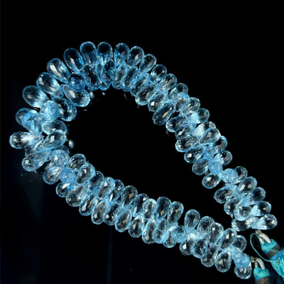 Natural Topaz Briolette Faceted Cut Drop Gemstone Beads | 9x5–14x7mm | FL Clarity | 92 Pcs 273 Carats | 8.8 Inch | Side Drilled | Jewelry Making