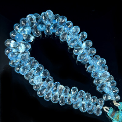 Topaz Natural Drop Briolette Cut 12x8-8x6mm Top Sky Blue Topaz Exceptional Quality Drilled Loose Gemstone