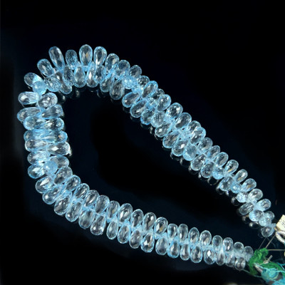 Natural Topaz Briolette Faceted Cut Drop Gemstone Beads | 7x4–10x5mm | FL Clarity | 104 Pcs 162 Carats | 9.1 Inch | Side Drilled | Jewelry Making