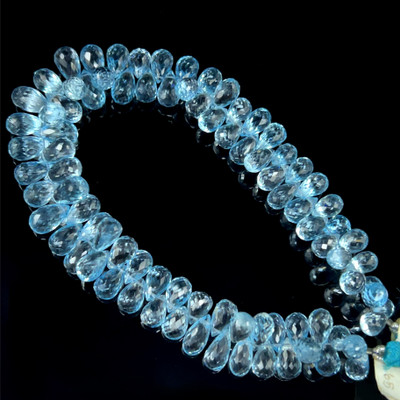 Natural Topaz Briolette Faceted Cut Drop Gemstone Beads | 9x6–11x6mm | FL Clarity | 85 Pcs 213 Carats | 9 Inch | Side Drilled | Jewelry Making